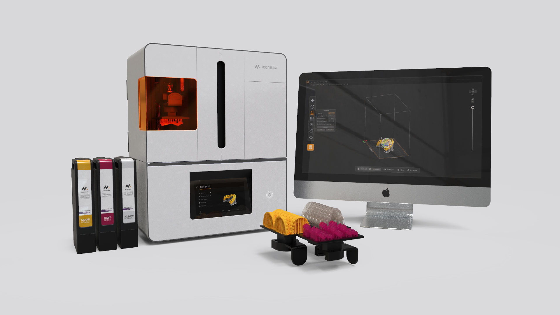 The DentCase 3D printer offers a complete dental printing workflow. Image via Mogassam.