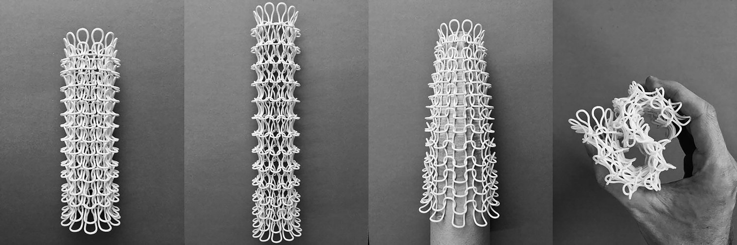 Compressed, extended, stretched and folded 3D printed knit structures. Image via Beecroft.