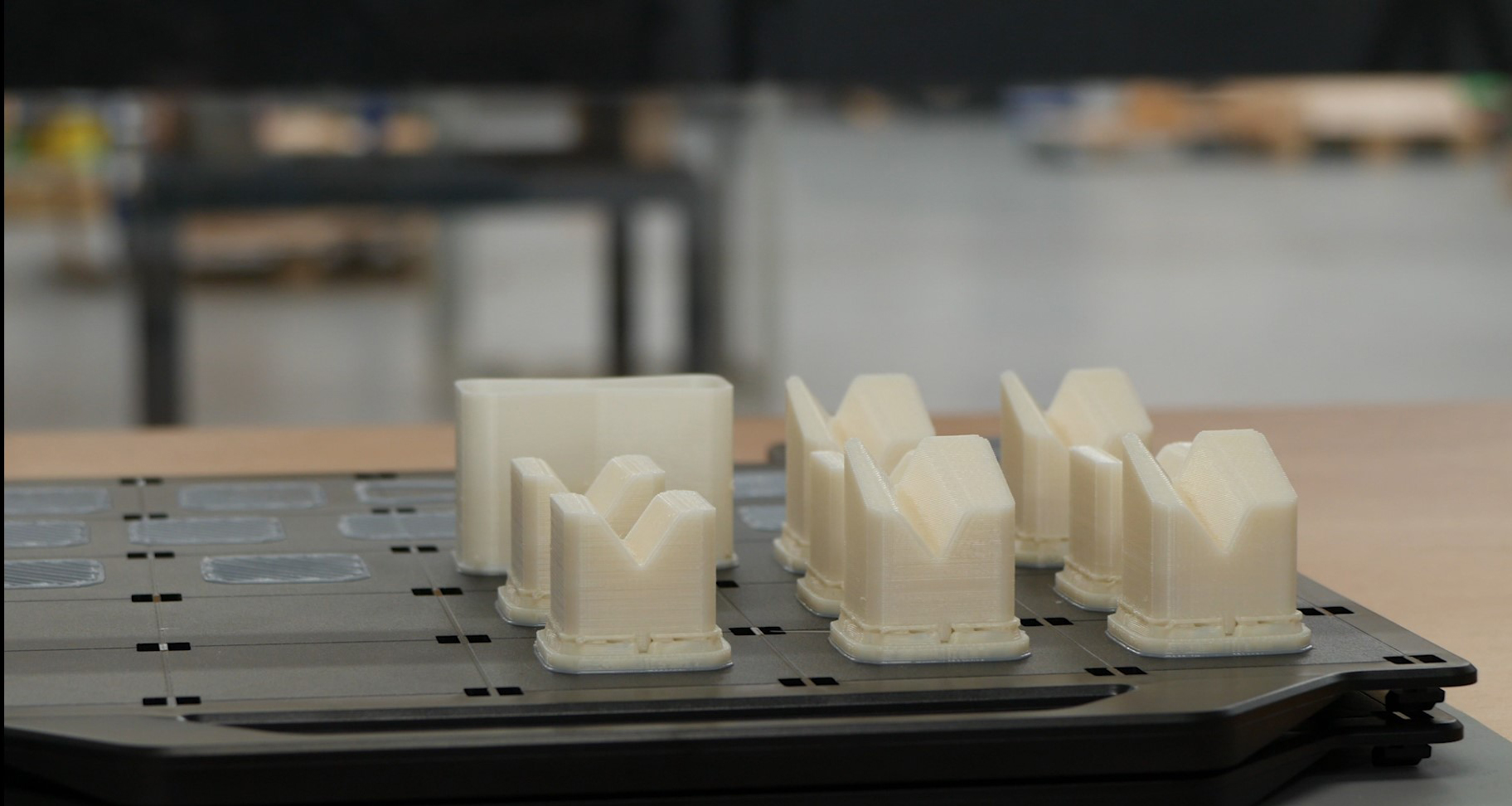 Fixtures produced on the Stratasys 3D printers. Photo via SYS Systems.