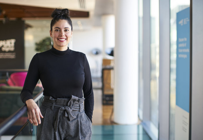 Women In Innovation winner Daniela Paredes Fuentes, founder of Gravity Sketch, photographed at the Digital Catapult in London, 31 January 2019. Image via Innovate UK.