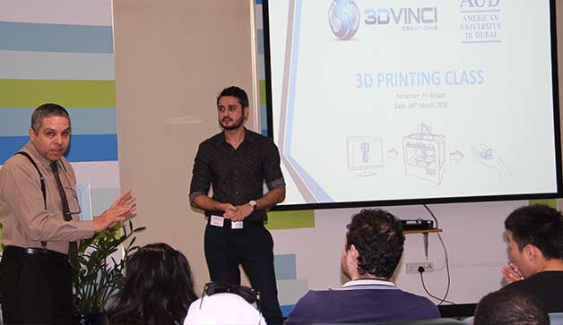 3DVinci Creations delivering a 3D printing workshop at AUD. Photo via AUD.