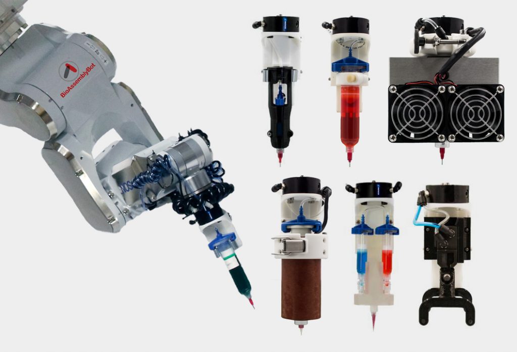 Printheads of the BioAssemblyBot. Photo via Advanced Solutions Inc.
