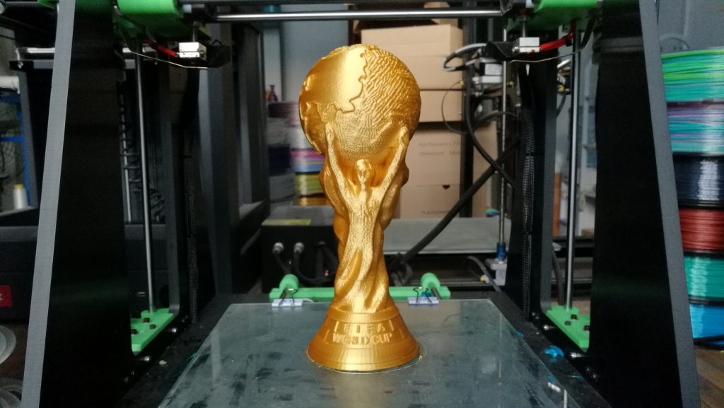 Replica world cup trophy 3D printed using stronghero3D filament. Photo via Tommy Wu