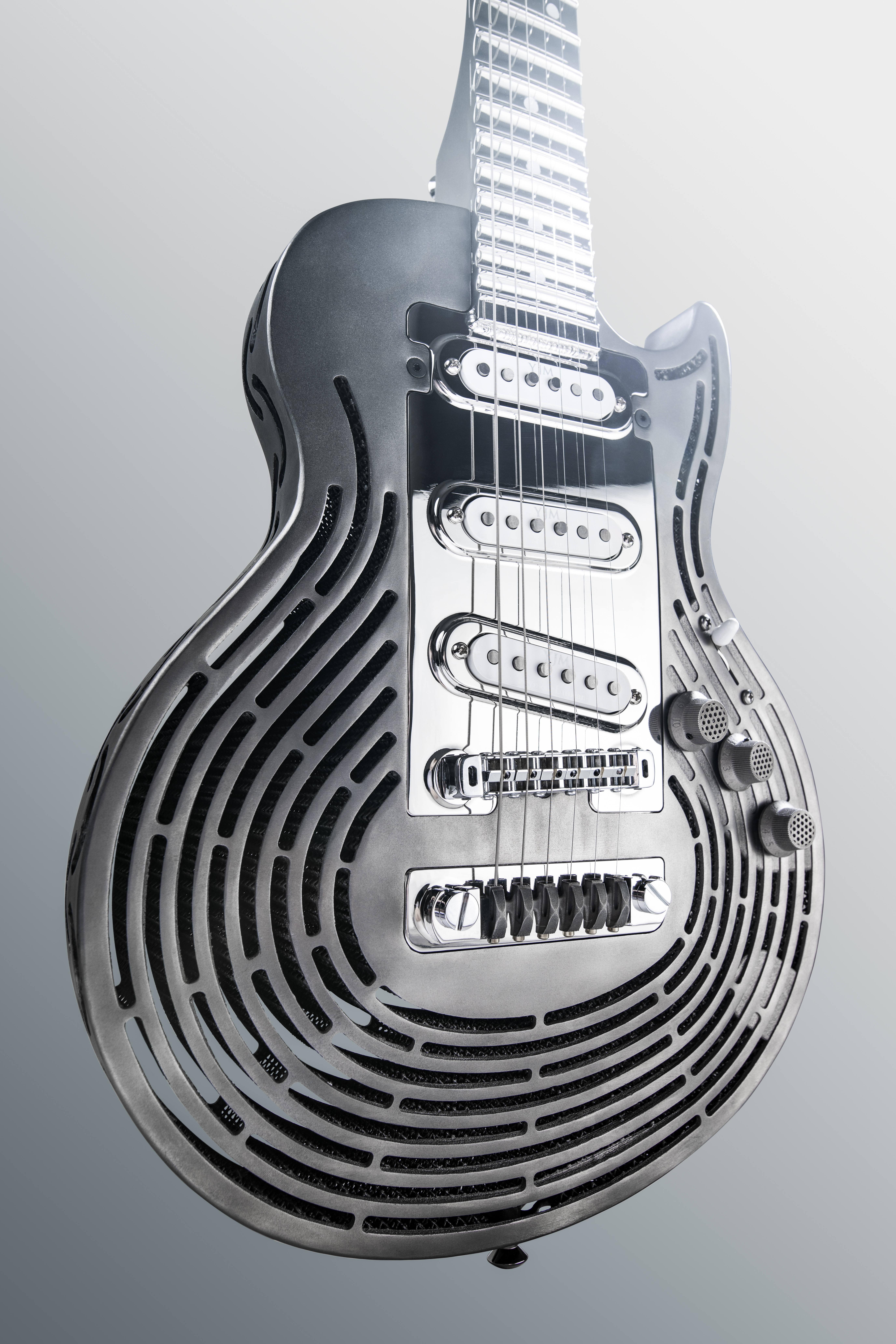 A closer angle of Sandvik's smash-proof 3D printed guitar. Image via Sandvik.