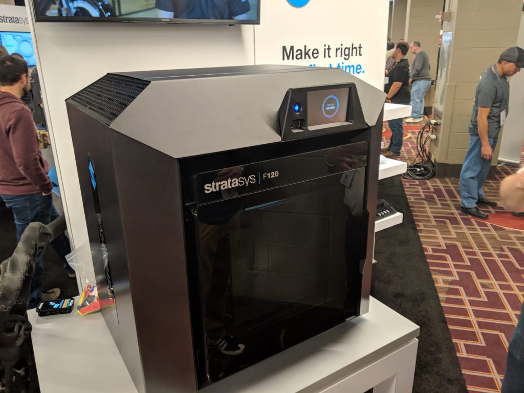 The Stratasys F120 3D printer at AMUG 2019. Photo by Michael Petch