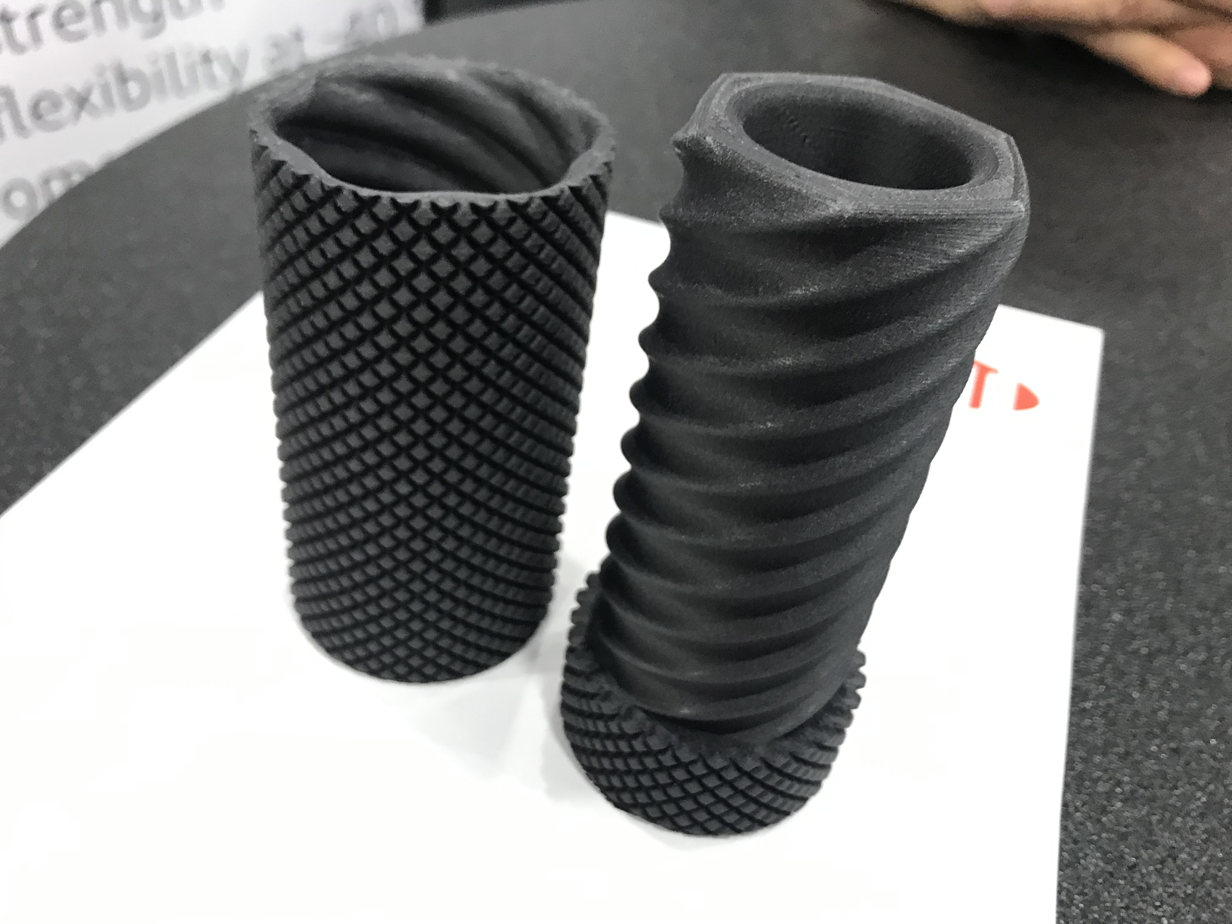 Sample 3D print using DuPont carbon fiber reinforced Zytel. Surface finish looks and feels similar to parts produced using SLS. Photo by Beau Jackson