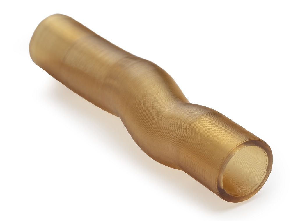 The Solvay AM Cup 2019 winning wavy-shaped pressure pipe from Gekko Performance, 3D printed in Radel PPSU. Image via Solvay.