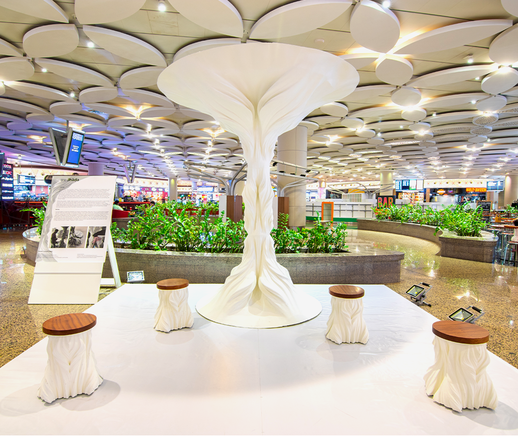The 3D printed Jhada installation at Mumbai Airport. Photo via Fracktal Works.