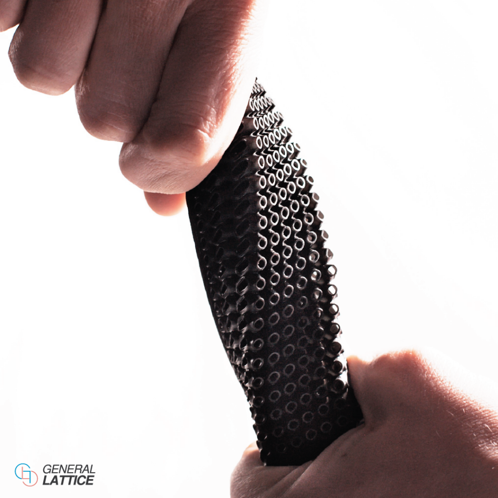 Flexible 3D printed lattice created by General Lattice. Photo via General Lattice