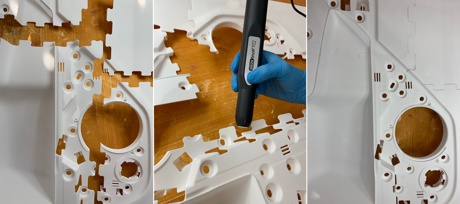 A internal lining of a car door put together using the piezobrush PZ2. Image via Relyon Plasma.