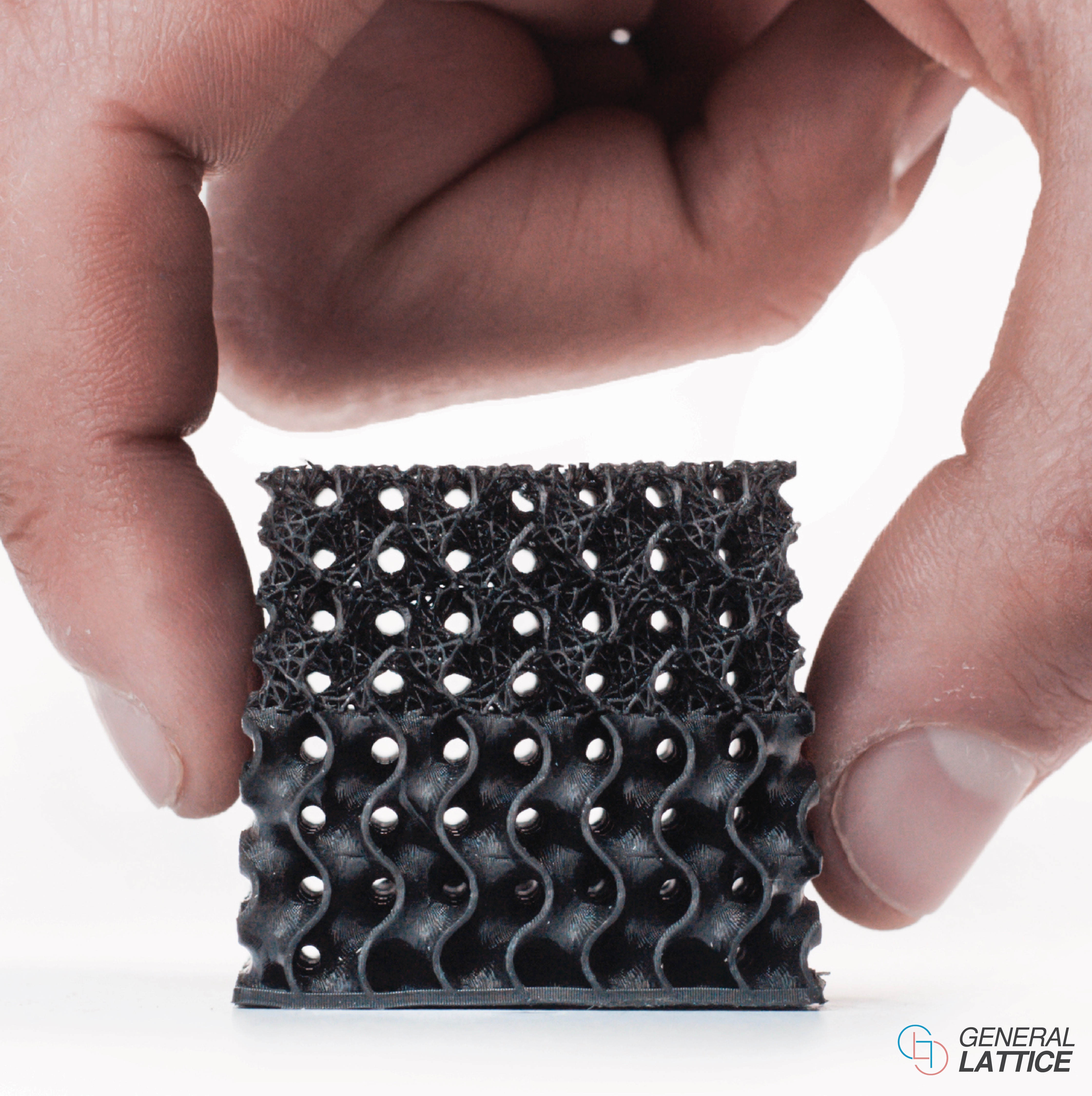 Graded 3D printed lattice created by General Lattice. Photo via General Lattice