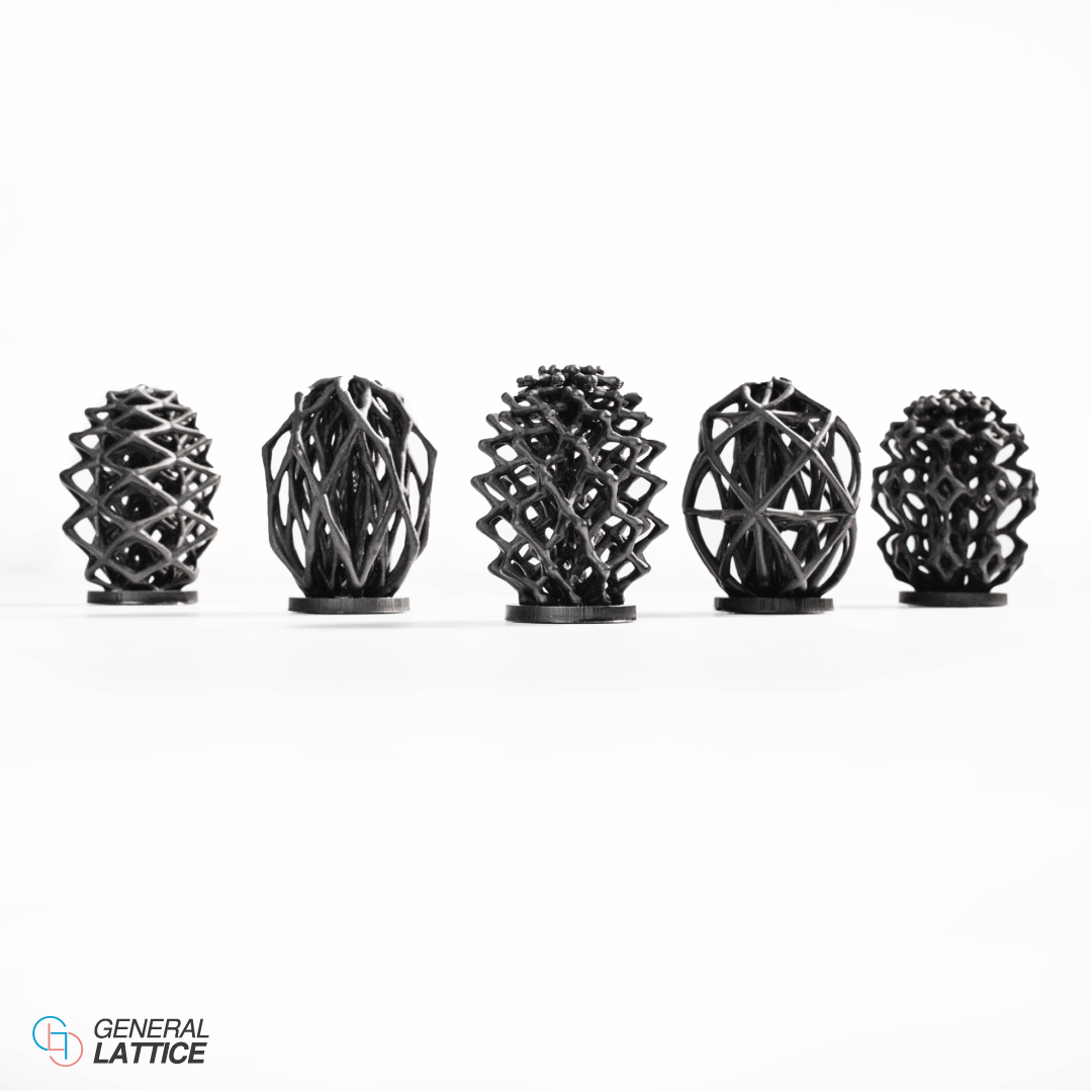3D printed lattice structures created by General Lattice. Photo via General Lattice