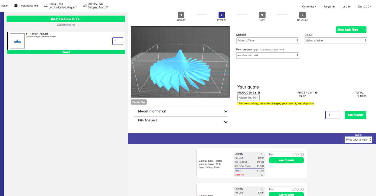 Instant Pricing Tool of 3DCompare platform. Image via 3DCompare.