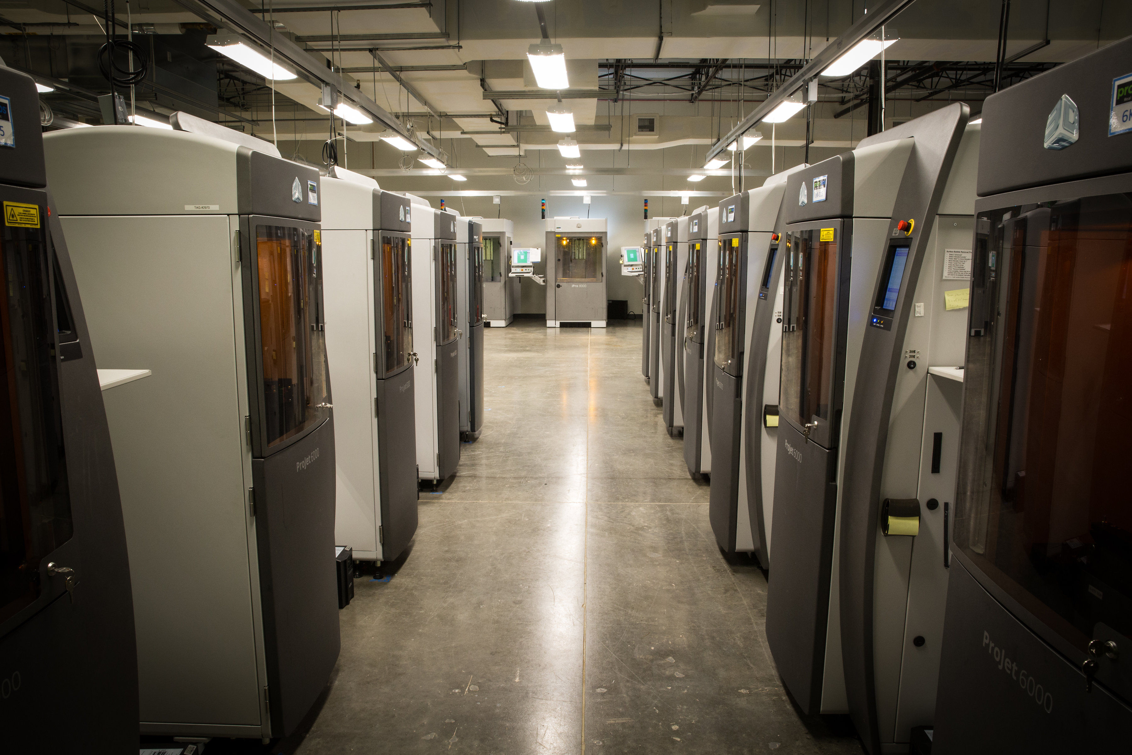 An SLA 3D printing facility at Protolabs. Photo via Protolabs.
