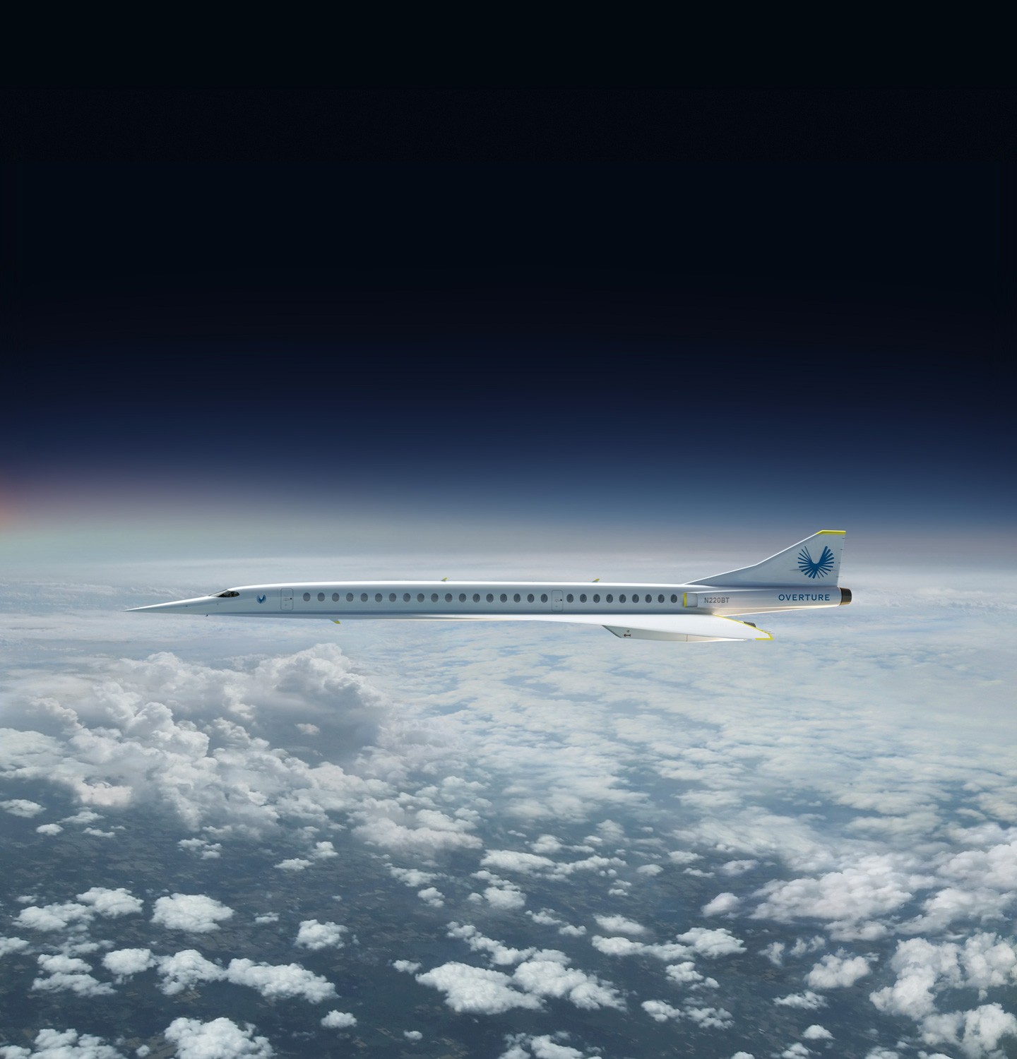 A rendering of the Overture supersonic aircraft from Boom Supersonic. Image via Boom Supersonic.