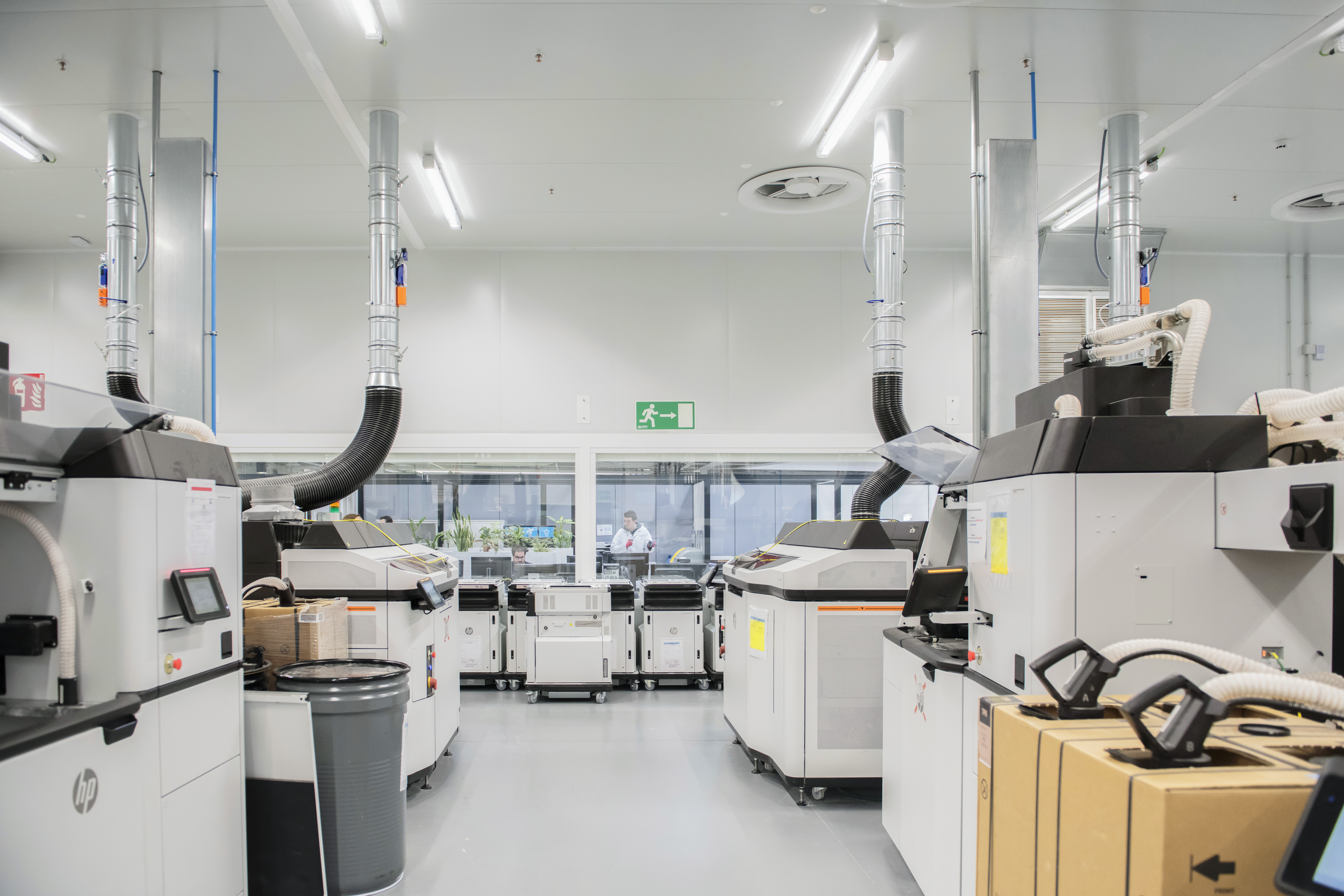 Inside the production lab at HP's new 3 arce 3D Printing and Digital Manufacturing Center of Excellence. Photo via Vicens Gimenez/HP.