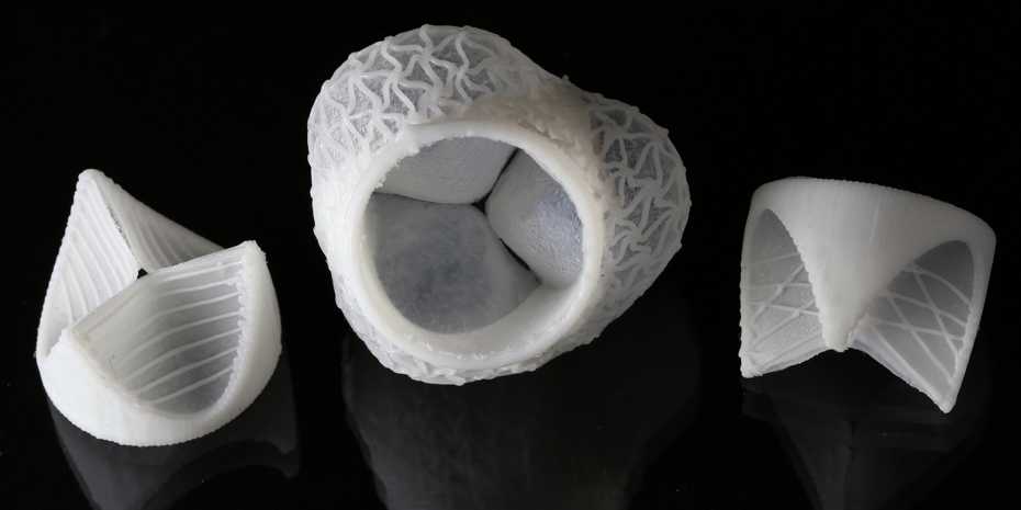 Multi-material 3D printed patient-specific shaped heart valves. Photo via Fergal Coulter/ETH Zurich.