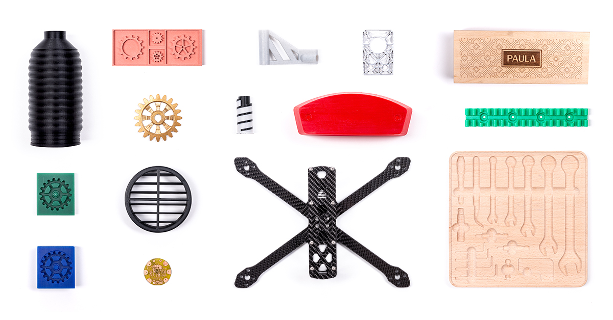 A series of objects made using the ZMorph VX multitool 3D printer. Photo via ZMorph.