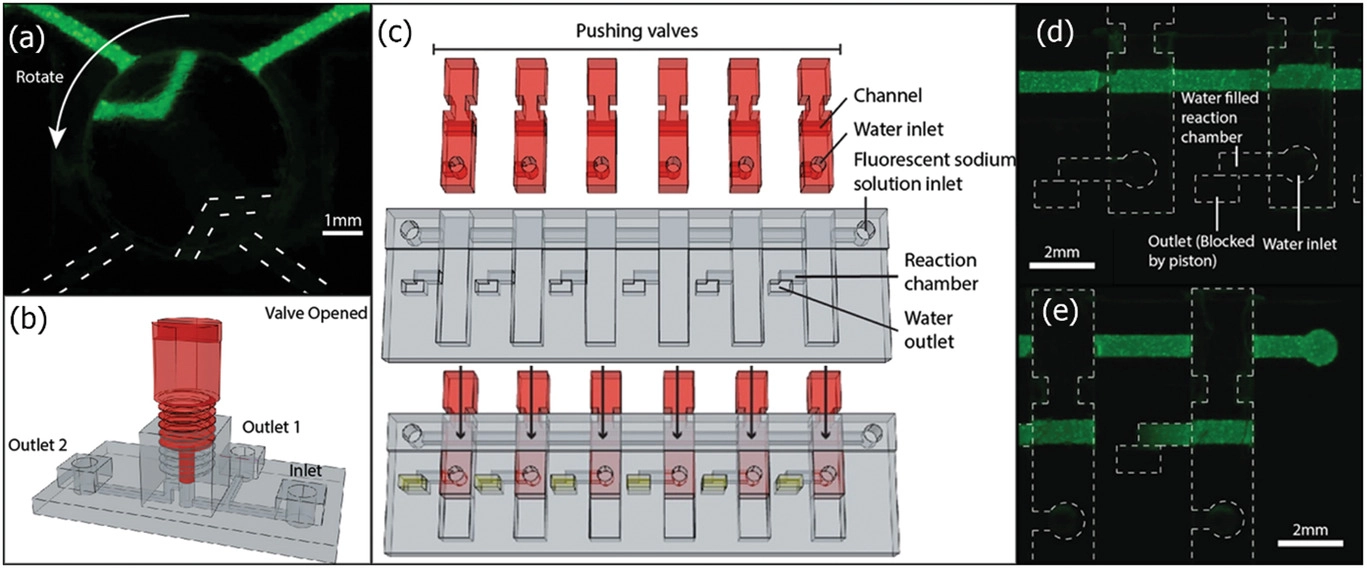 Manually controlled valves. Image via Functional 3D Printing for Microfluidic Chips.