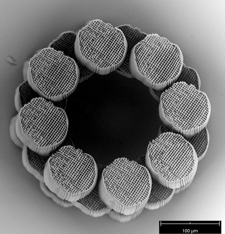 Nanoscale ring structure made using the new high-speed two photon lithography method developed by CUHK and LLNL. Photo via Georgia Tech