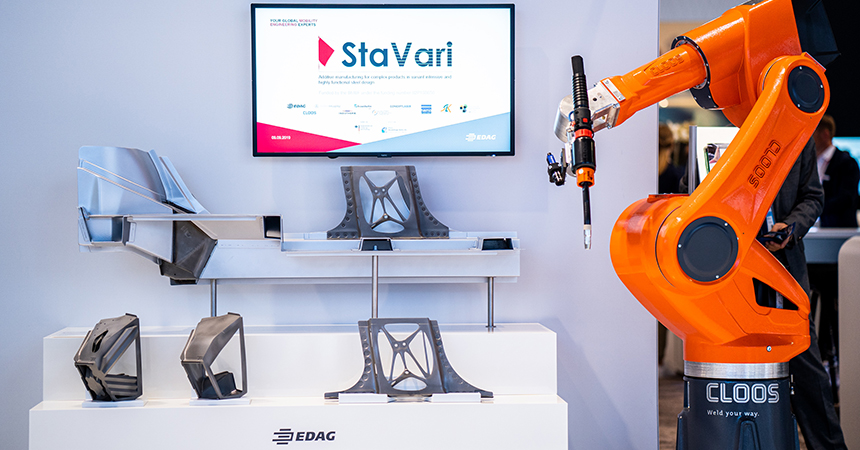 The StaVari fully integrated process chain for the additive manufacture of complex components . Photo via EDAG.
