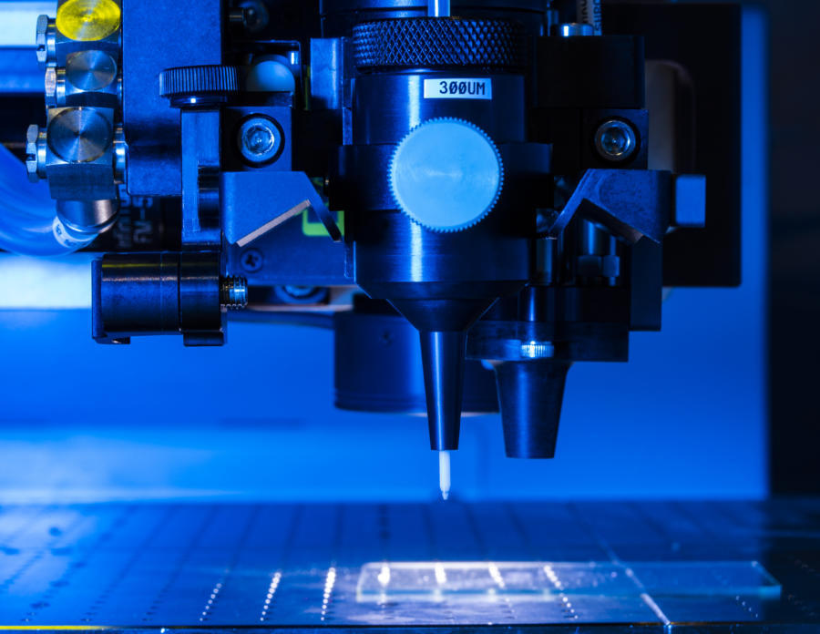 Closeup of the AJP Optomec 3D printing process. Photo via Optomec.