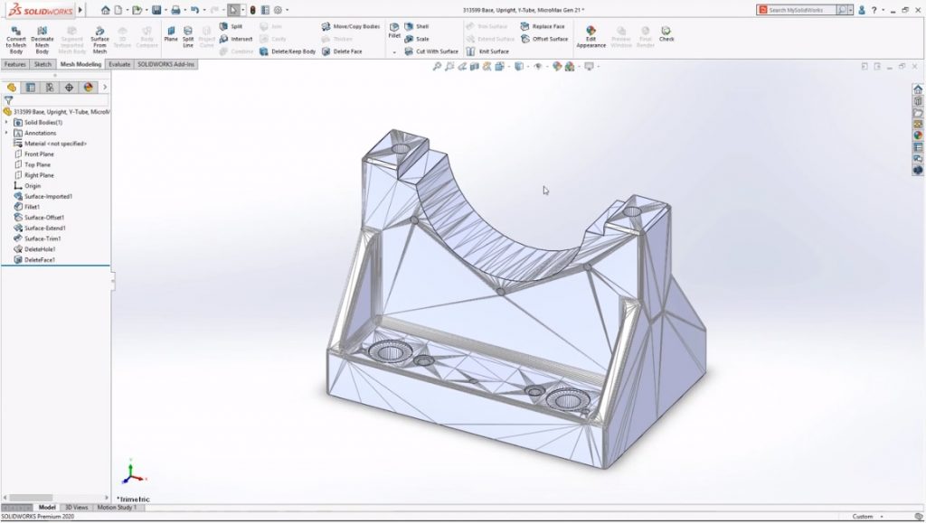 Direct Mesh Editing in SOLIDWORKS 2020. Image via Dassault Systèmes.