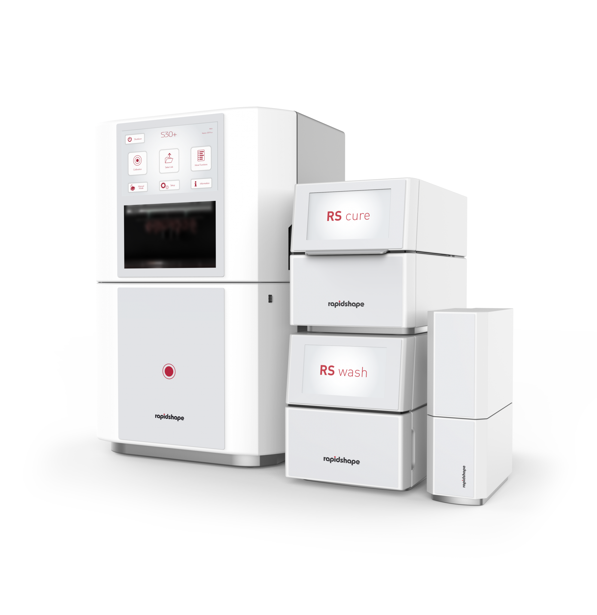 The S30+ 3D printer alongside Rapid Shape post-processing solutions. Photo via Rapid Shape.