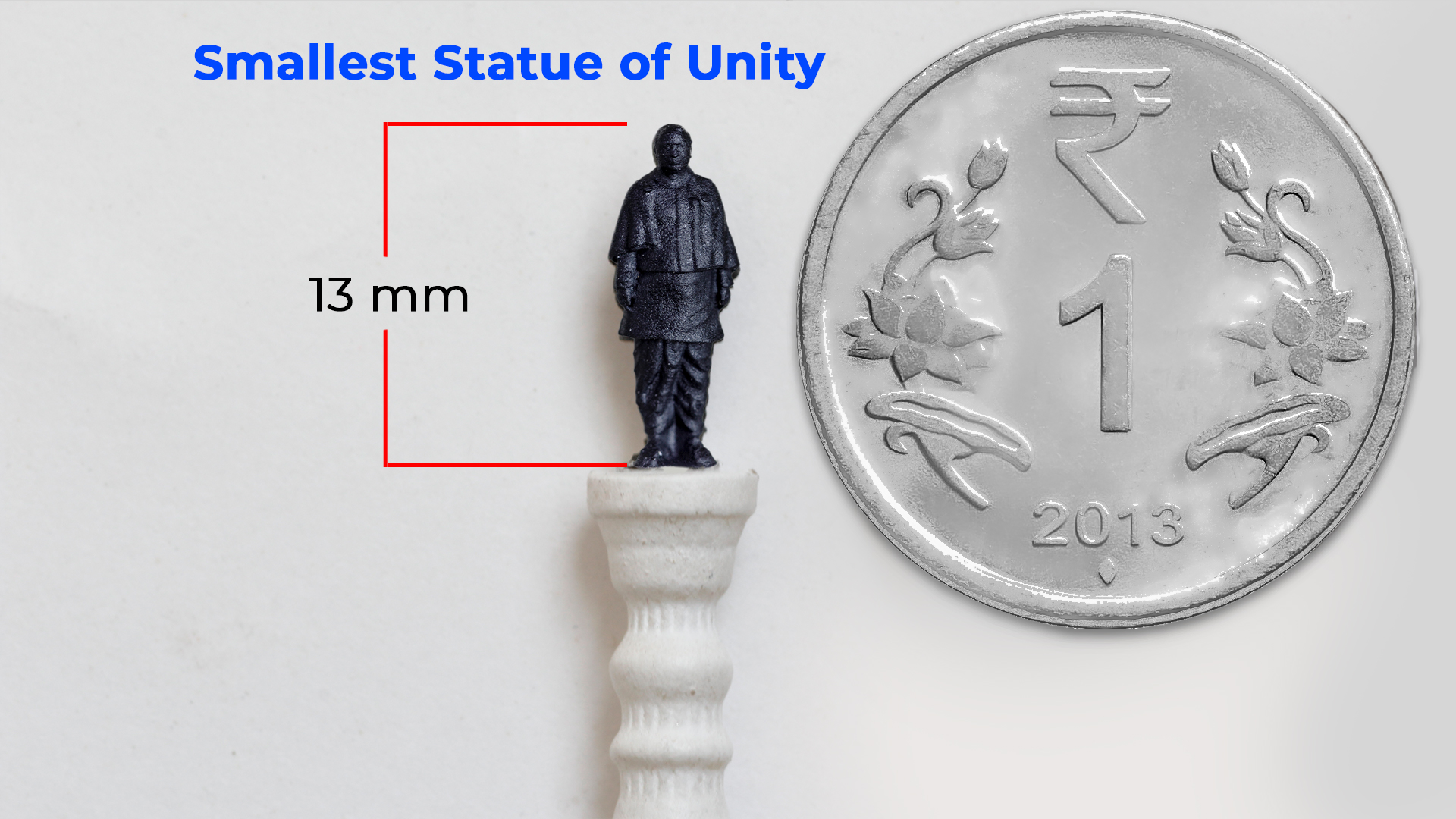The world’s smallest 3D printed replica of the Statue of Unity. Photo via STPL3D.