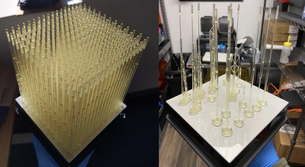 3D printed COVID 19 test swabs. Photo via Formlabs