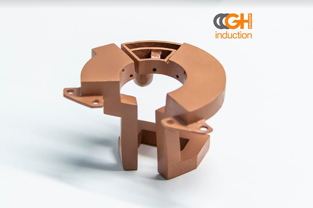 3D printed copper inductor. Photo via GH Induction.