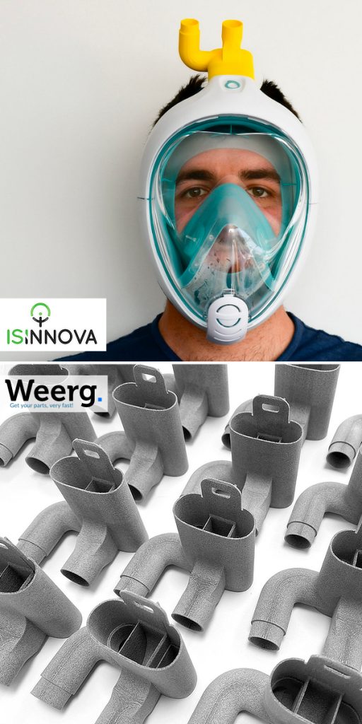 The Isinnova design and Weerg 3D printed valves. Photo via Weerg.
