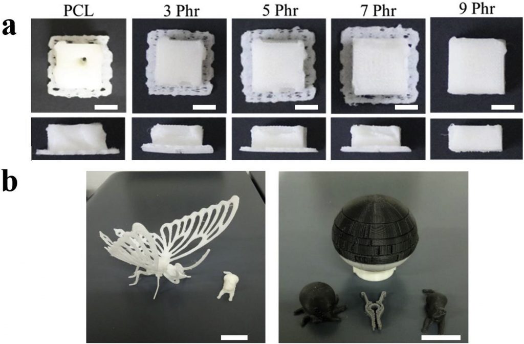 Test prints with different starch ratios. Image via BUCT.