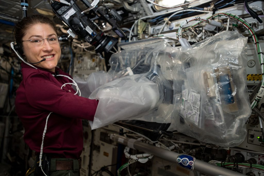 Astronaut Christina Koch operating the 3D BFF, a 3D printer on board the ISS. Photo via NASA.