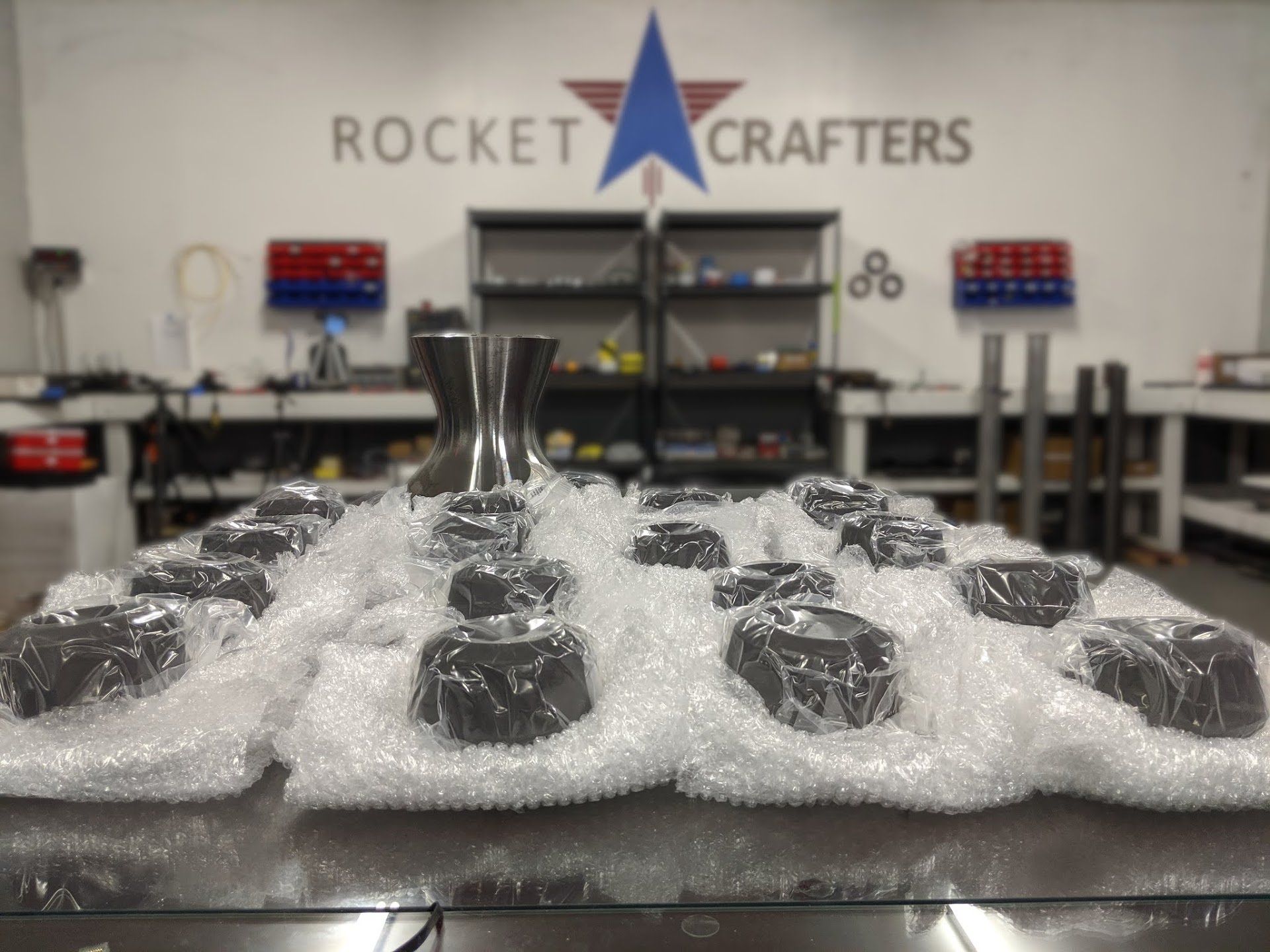 Engine parts for the 3D printed fuel powered hybrid engine, ready for assembly. Photo via Rocket Crafters.