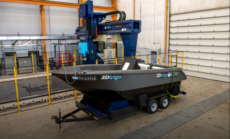 The latest investment in Navatek and the University of Maine follows the 3D printed boat (pictured) that the pair built last year. Photo via the University of Maine.