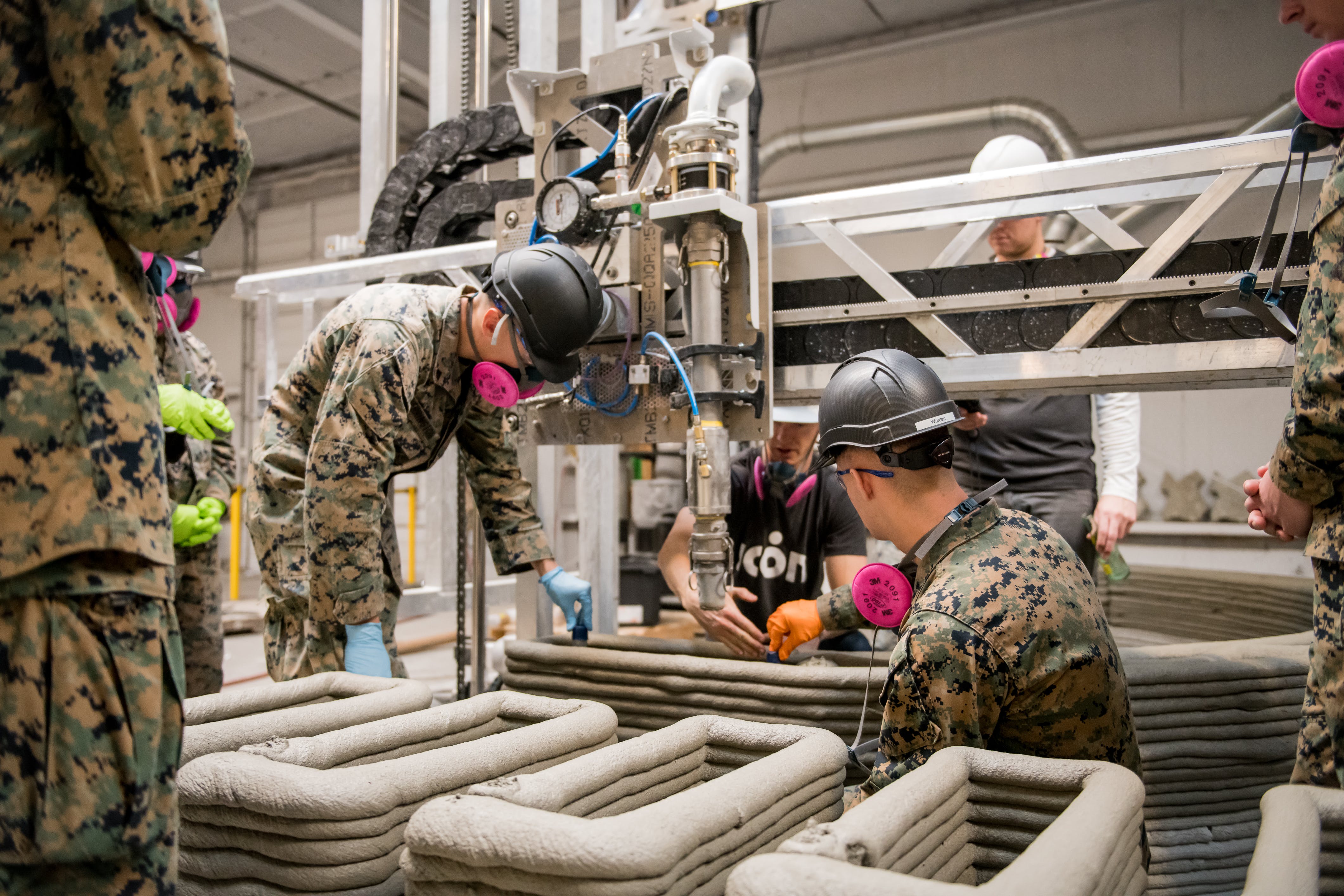 The US marines (pictured) led the printing process, under the observation of the ICON's team. Photo via ICON.