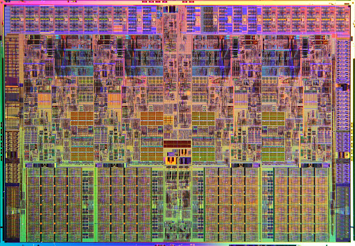 Wafer fabrication tooling is used to manufacture nanometer-scale details in chips like this i7. Image via Intel.