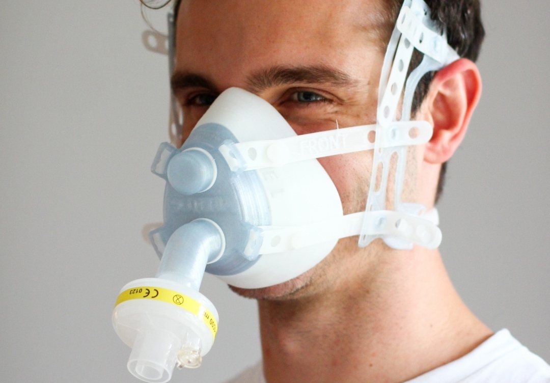 Team Soteria's 3D printed mask (pictured) is designed to be easy-to-use. Photo via Munich Re.