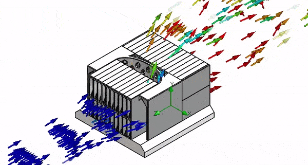 The heat sink take in cool air and expels hot air, cooling the electronic component underneath it. GIF via Purdue University.