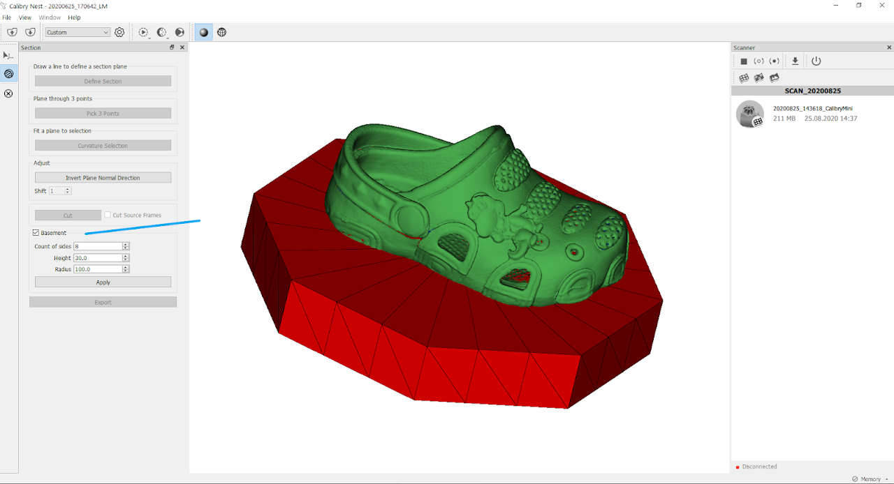 A base can be added to dissected sections. Image via Thor3D.