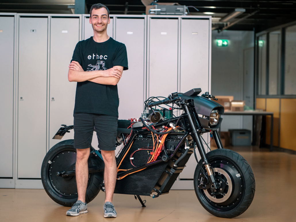 Tobias Oesch and the electric motorcycle. Photo via ETH Zurich.