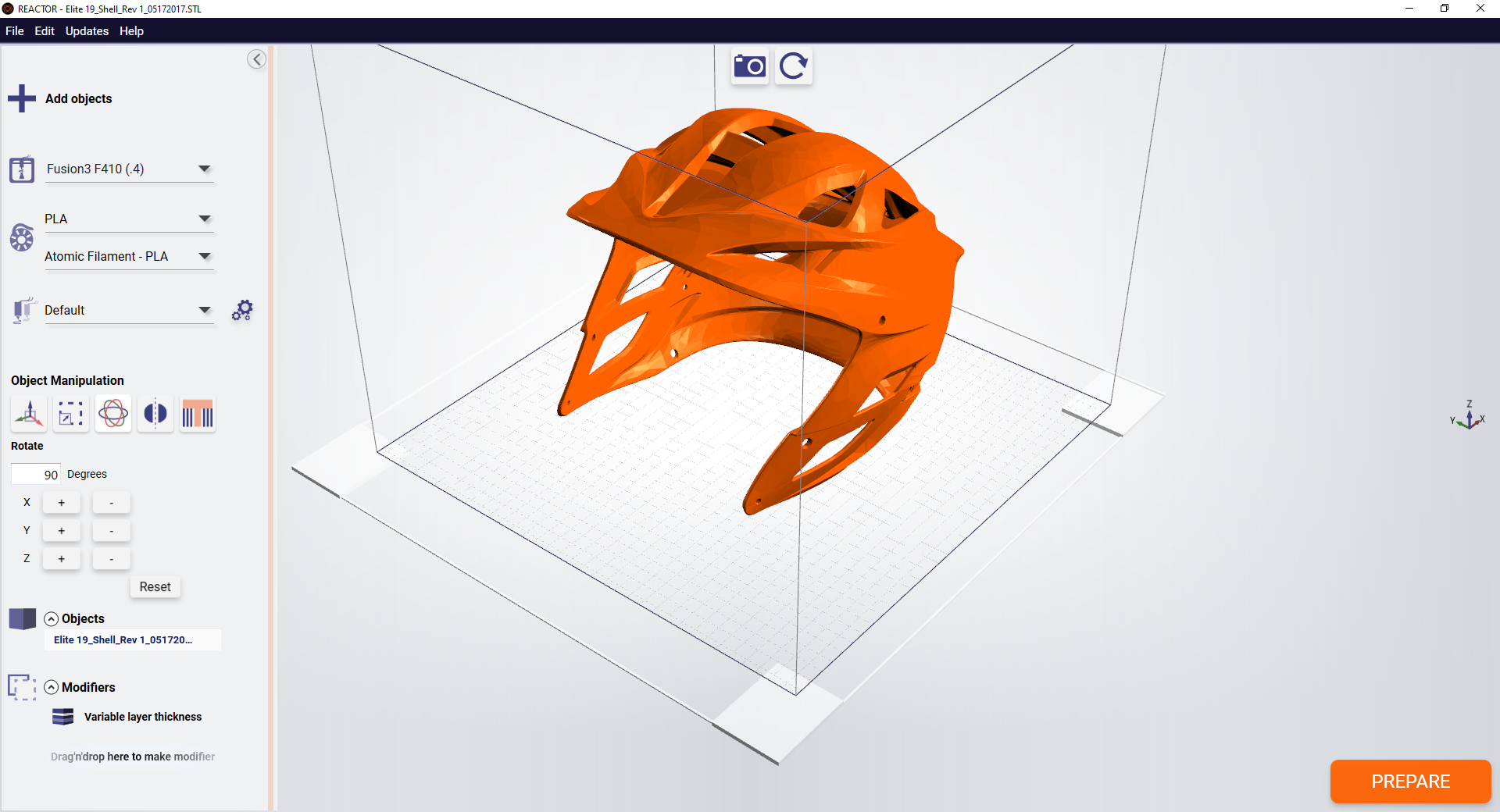 REACTOR 3D printing software 3D printer slicer interface. Image via Fusion3