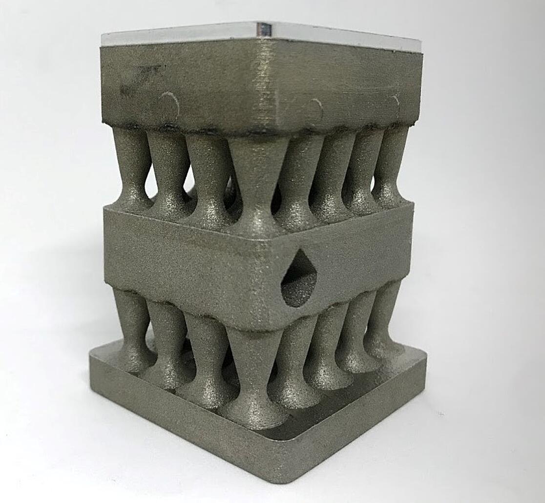 Finished Part Made through combining Ultrasonic Additive Manufacturing and Powder Bed Fusion. Image via Fabrisonic.