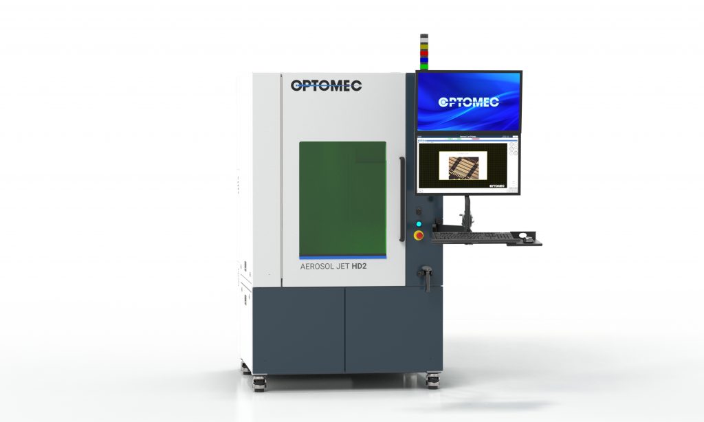 Featured image shows Optomec's new HD2 electronics 3D printer. Photo via Optomec.