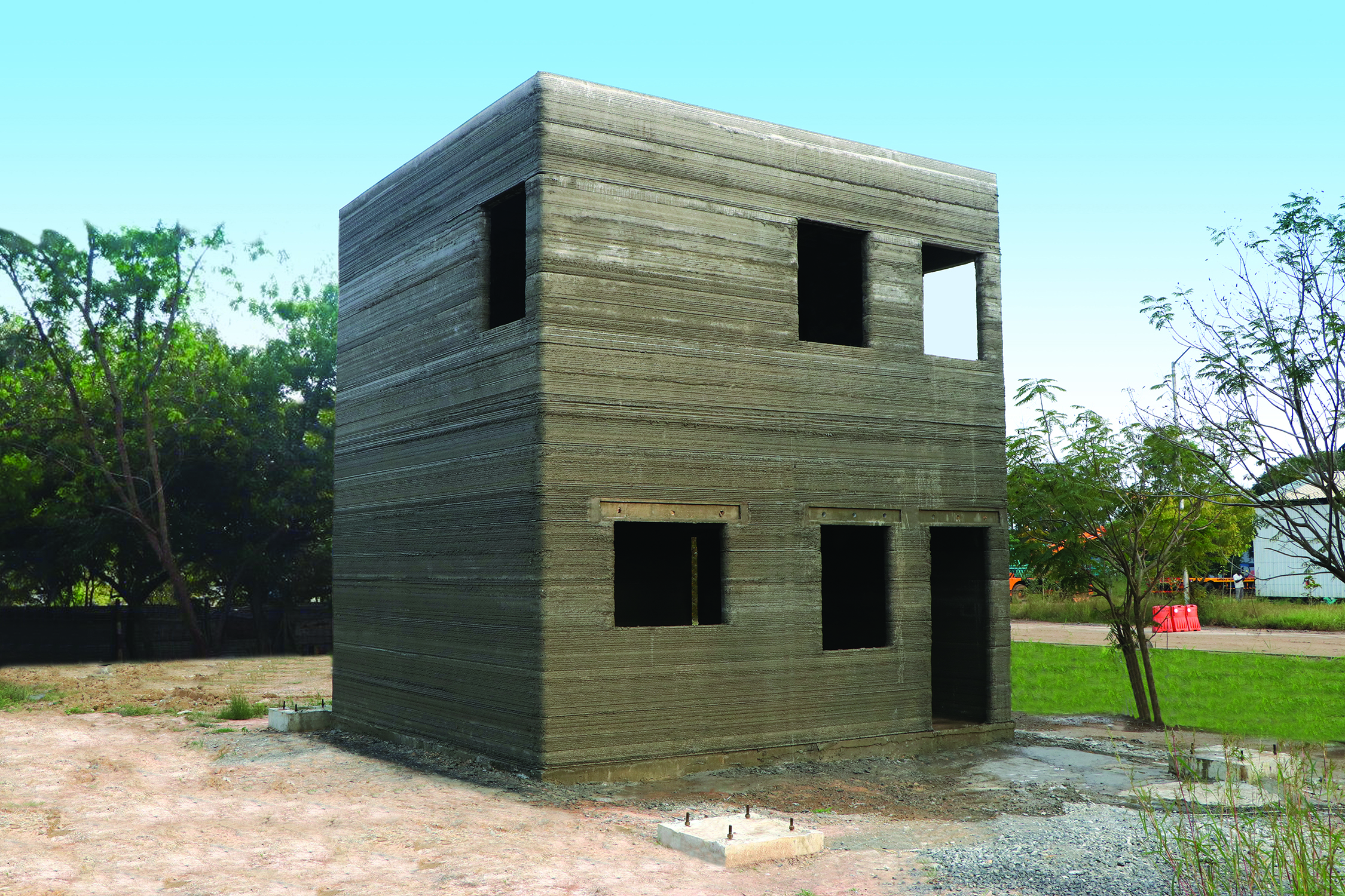 India's first 3D printed two-storey building. Photo via COBOD.