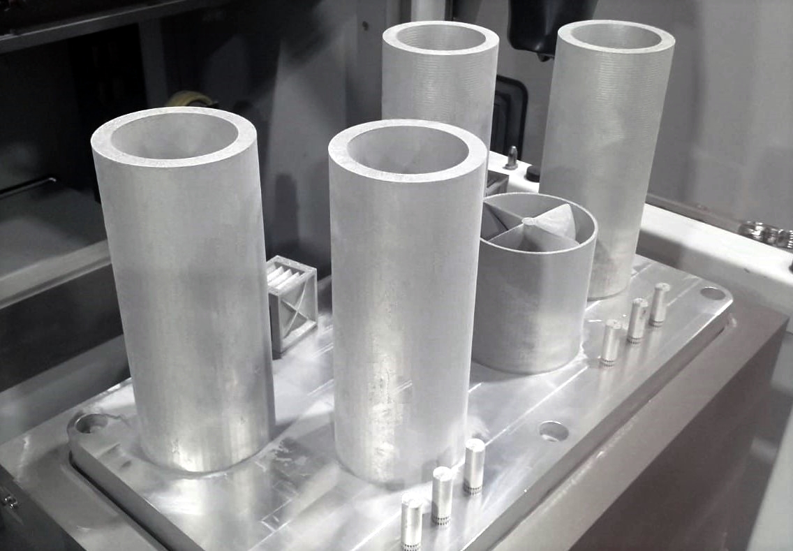 Large cylinder samples printed with A20X. Image via Aluminium Materials Technologies.