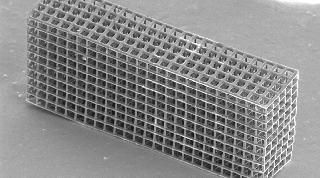 A complex electrode geometry 3D printed via DLP. Image via Caltech.