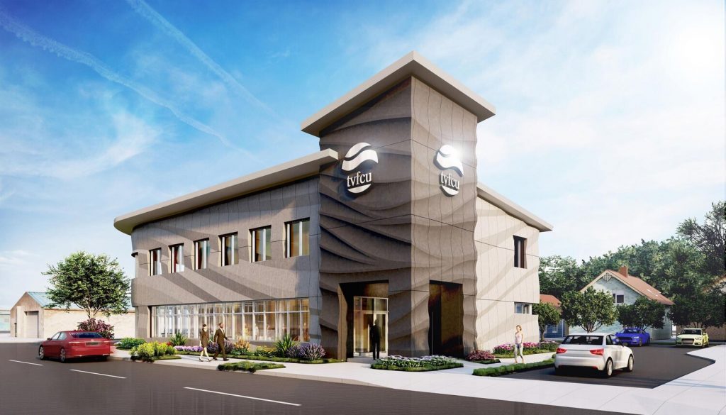 A rendering of the front of the Southside branch. Image via Branch Technology.