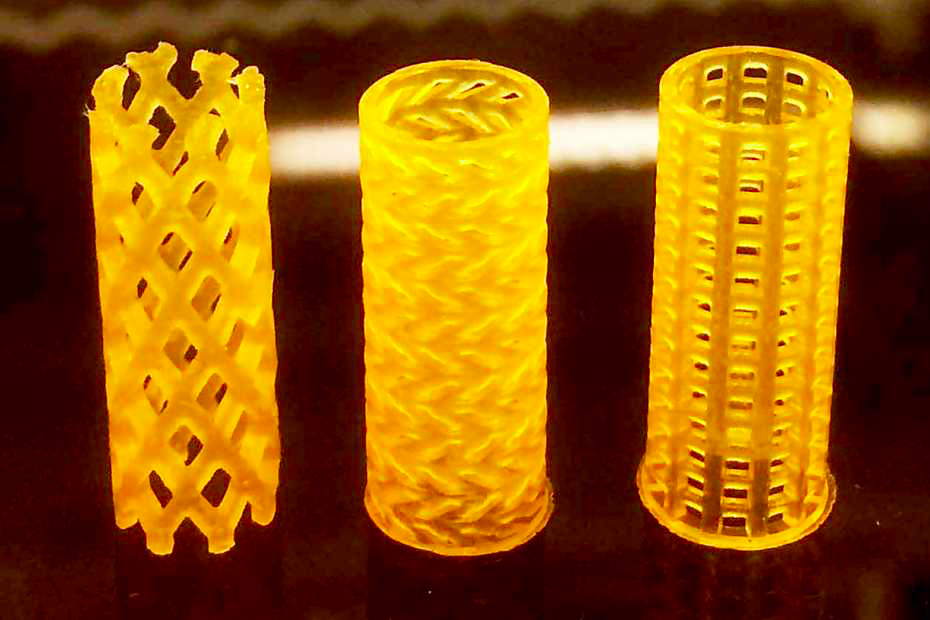 The ETH Zurich researchers' three different 3D printed stent designs. 